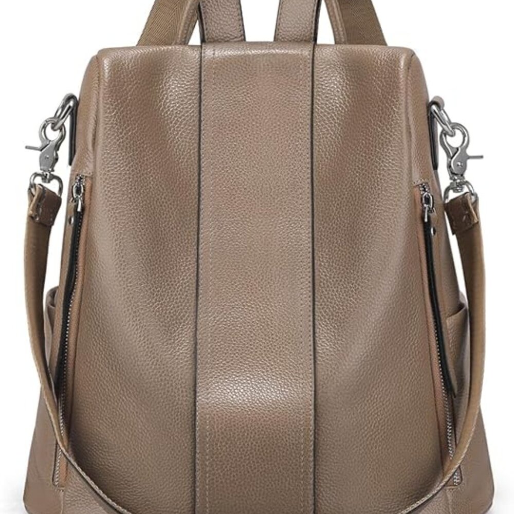 S-ZONE Leather Backpack Purse Medium - Antitheft Rucksack Shoulder Bag